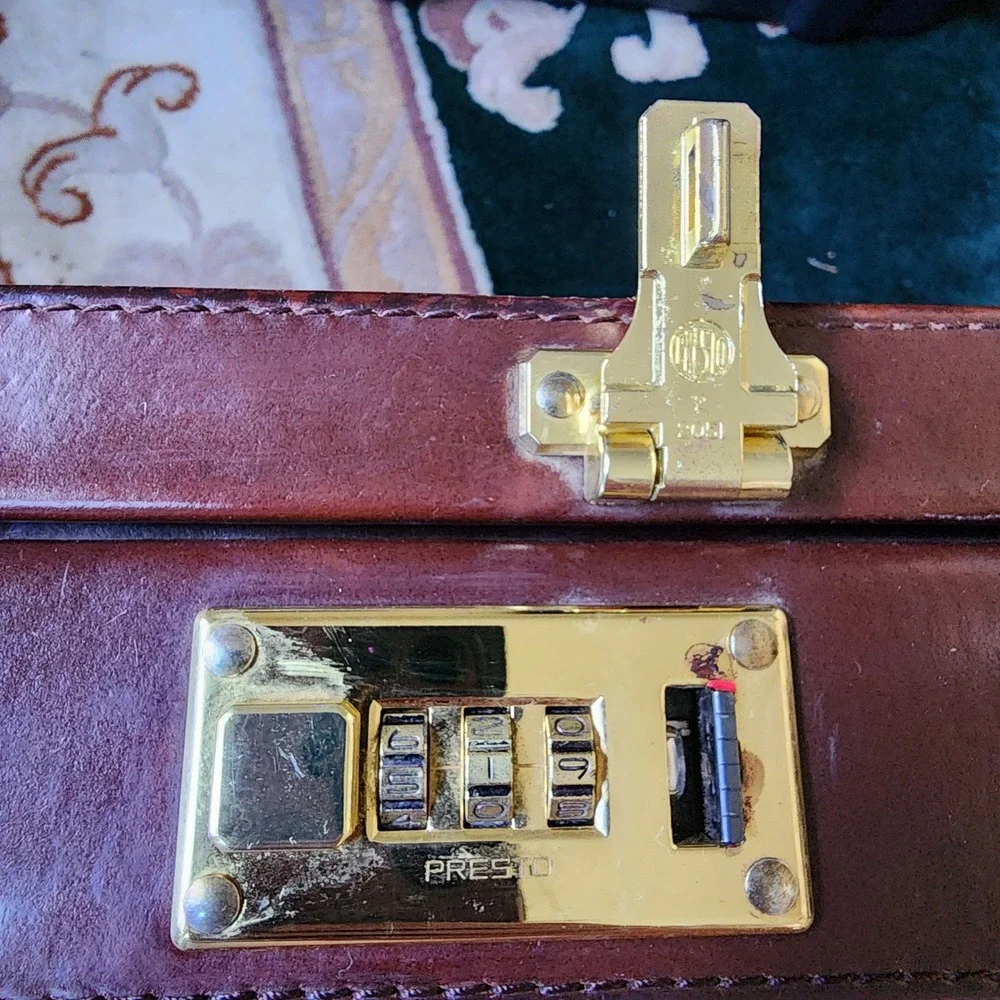 Vintage Presto Brown Leather Briefcase Portfolio Combination Lock Mod Retro